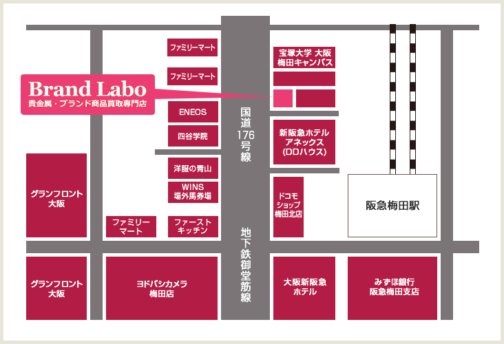 ブランドラボ 大阪・梅田店地図